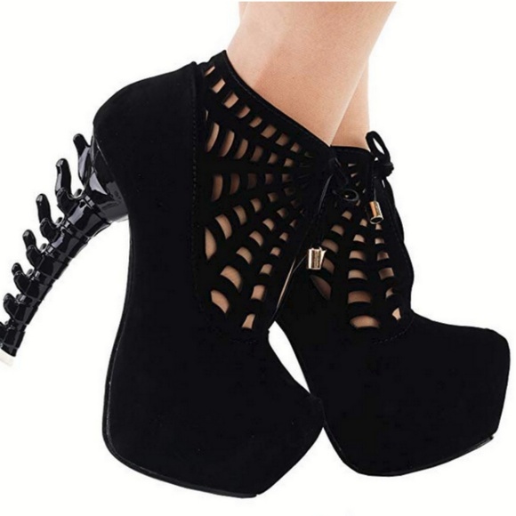 Shoes - Black SteamPunk Suede SpiderWeb Ankle Boots